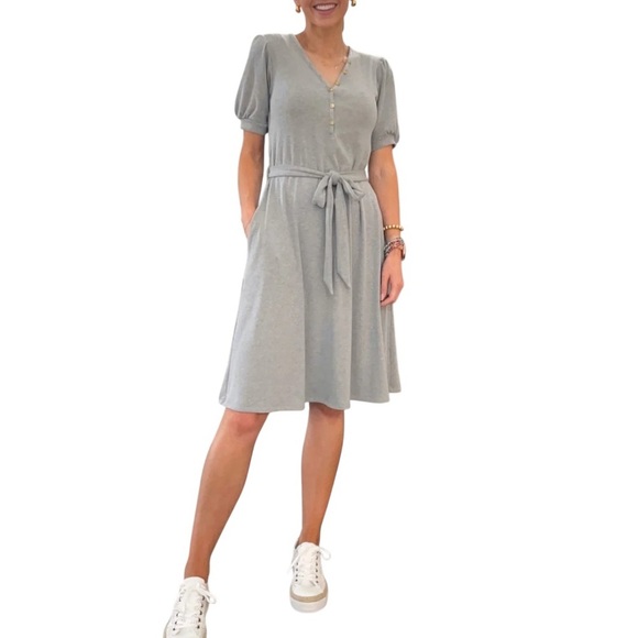 Merrick White Anywhere Ribbed Henley Midi Dress - Picture 1 of 8